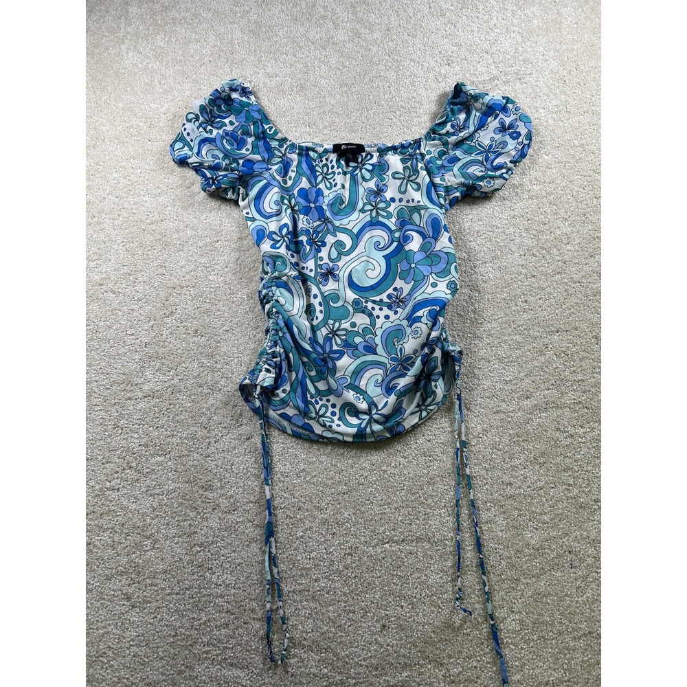 B Wear Womens Size M Vintage Y2K Floral Groovy Side Rouch Top